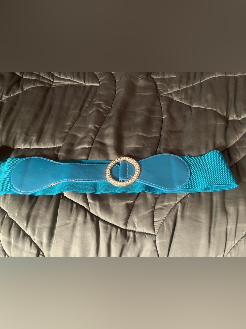 Women's Teal Elastic Waist Belt with Rhinestone Buckle